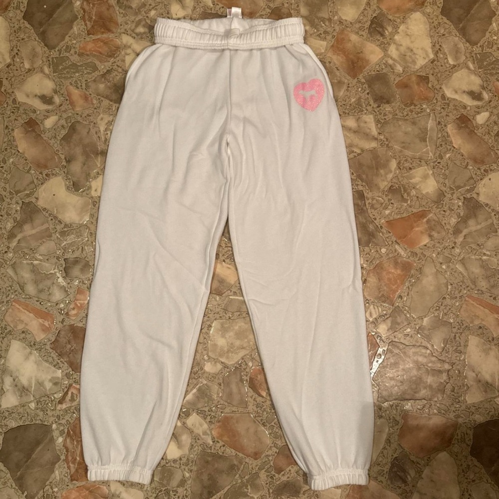 PINK Victoria's Secret White Joggers with Pink Heart